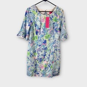 NWT Lilly Pulitzer Fiesta Stretch‎ Dress In Coastal Blue Lion Around Womens Sz 8